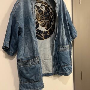 Denim Kimono Jacket with Graphic Lining Liverpool